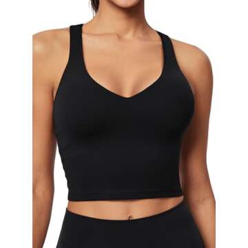 IUGA Buttery Adjustable Workout Tank Tops Woman with Built-in Bra Y Back Longline Sports Bra Athleti...