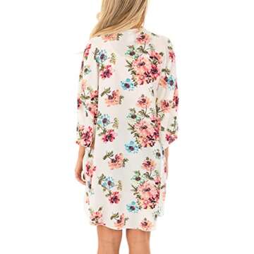 PINKMSTYLE Womens Floral Print Kimono Cardigan Loose Swimsuit Coverup Casual Beach Bathing Suit Tops Apricot Small