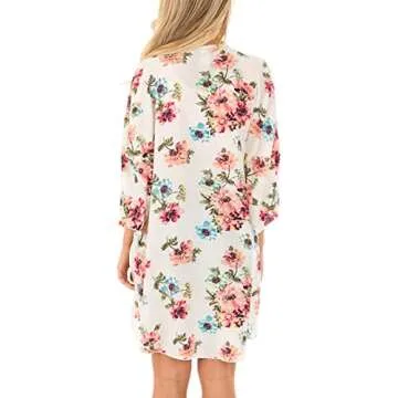 PINKMSTYLE Womens Floral Print Kimono Cardigan Loose Swimsuit Coverup Casual Beach Bathing Suit Tops Apricot Small