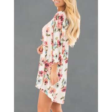 PINKMSTYLE Womens Floral Print Kimono Cardigan Loose Swimsuit Coverup Casual Beach Bathing Suit Tops Apricot Small