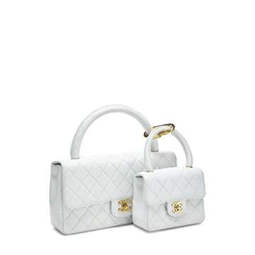 Chanel, Pre-Loved White Quilted Lambskin Top Handle Set, White