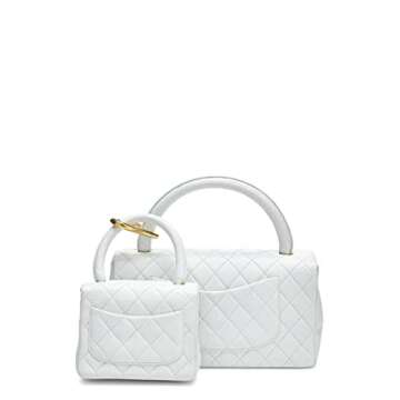 Chanel, Pre-Loved White Quilted Lambskin Top Handle Set, White