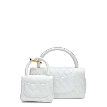 Chanel, Pre-Loved White Quilted Lambskin Top Handle Set, White