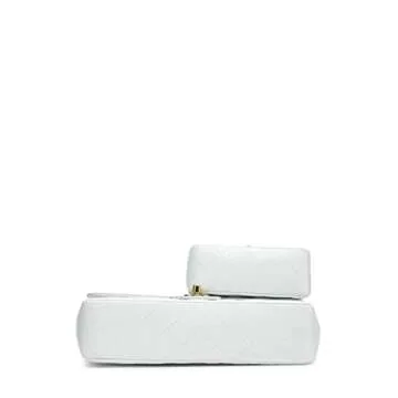 Chanel, Pre-Loved White Quilted Lambskin Top Handle Set, White