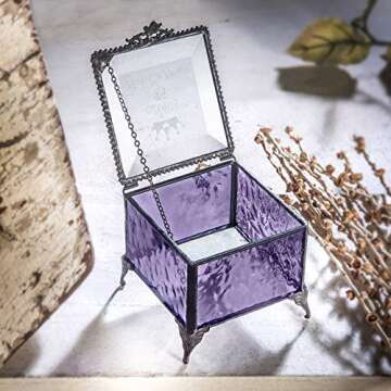 Personalized Quinceanera Jewlery Box Engraved Glass Keepsake Box Birthday Gift for Daughter, Granddaughter, Girl, Friend Anos 15 Mis Quince J Devlin Box EB249 (Purple)