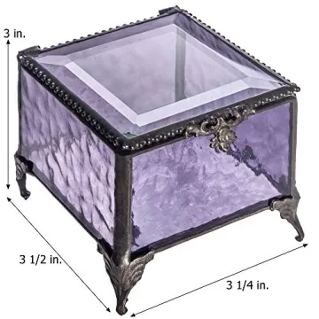 Personalized Quinceanera Jewlery Box Engraved Glass Keepsake Box Birthday Gift for Daughter, Granddaughter, Girl, Friend Anos 15 Mis Quince J Devlin Box EB249 (Purple)