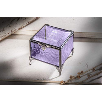 Personalized Quinceanera Jewlery Box Engraved Glass Keepsake Box Birthday Gift for Daughter, Granddaughter, Girl, Friend Anos 15 Mis Quince J Devlin Box EB249 (Purple)