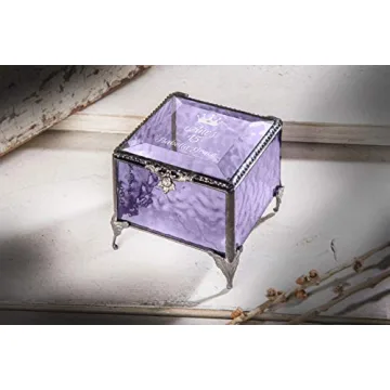 Personalized Quinceanera Jewlery Box Engraved Glass Keepsake Box Birthday Gift for Daughter, Granddaughter, Girl, Friend Anos 15 Mis Quince J Devlin Box EB249 (Purple)