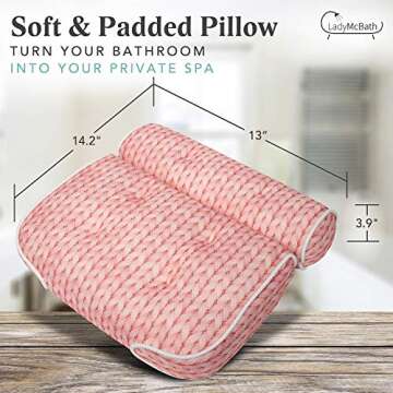 Lady McBath Bath Pillow - Luxury Bath Pillows for Tub Neck and Back Support - Powerful Suction Cups,...