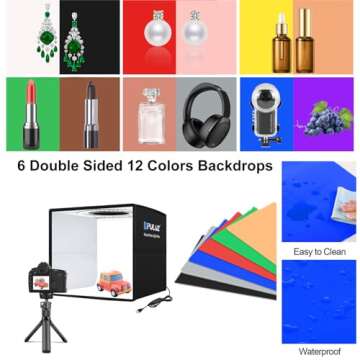 PULUZ 10x10 inch Photo Studio Light Box,Folding Portable Photography Tent Box Small Shooting lightbox CRI≥95 12 Colors Backdrops Mini Light Box Photography for Jewelry Watches Small Item Photography