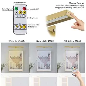 Rechargeable Picture Lights with Remote, 16" Battery Operated Painting Light Display Lamp with 3 Lighting Modes, Dimmable Dartboard Light with Timer for Frame Portrait Art, Metal Body