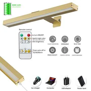 Rechargeable Picture Lights with Remote, 16" Battery Operated Painting Light Display Lamp with 3 Lighting Modes, Dimmable Dartboard Light with Timer for Frame Portrait Art, Metal Body