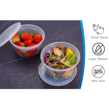 EDI [12 OZ, 50 Sets] Plastic Deli Food Storage Containers with Airtight Lids | Microwave-, Freezer-,...