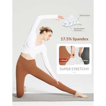 BALEAF Workout Leggings for Women with Pockets Yoga Pants Activewear High Waisted Cross Waist Petite Plus Size Lightweight Summer Stretchy Tights Caramel XS