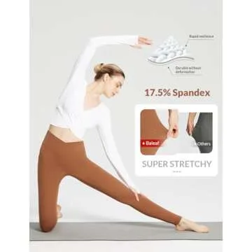 BALEAF Workout Leggings for Women with Pockets Yoga Pants Activewear High Waisted Cross Waist Petite Plus Size Lightweight Summer Stretchy Tights Caramel XS