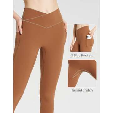 BALEAF Workout Leggings for Women with Pockets Yoga Pants Activewear High Waisted Cross Waist Petite Plus Size Lightweight Summer Stretchy Tights Caramel XS