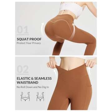 BALEAF Workout Leggings for Women with Pockets Yoga Pants Activewear High Waisted Cross Waist Petite Plus Size Lightweight Summer Stretchy Tights Caramel XS