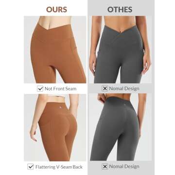 BALEAF Workout Leggings for Women with Pockets Yoga Pants Activewear High Waisted Cross Waist Petite Plus Size Lightweight Summer Stretchy Tights Caramel XS