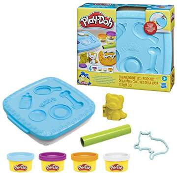 Play-Doh Create ‘n Go Pets Playset, 4 Colors & Storage Container, Animal Toy Sets, Easter Basket S...