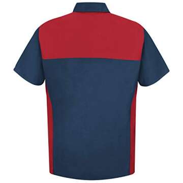 Red Kap Men's Standard Motorsports Shirt, Short Sleeve, Red/Navy, X-Large
