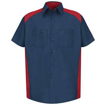 Red Kap Men's Standard Motorsports Shirt, Short Sleeve, Red/Navy, X-Large