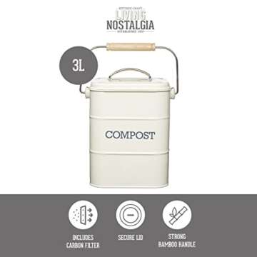 KitchenCraft Living Nostalgia Kitchen Compost Bin, Metal, Antique Cream