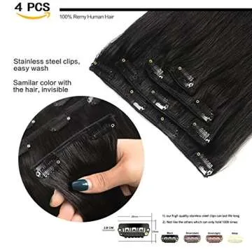 GEELOOK Clip in Hair Extensions Real Human Hair 20 Inch Jet Black #1 Color Double Weft 100% Remy Human Hair Thick Long Soft Silky Straight 4pcs 10clips for Women 70grams