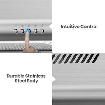 Comfee CVU30W4AST 30 inch Under Cabinet Ducted/Ductless Convertible Slim Vent Durable Stainless Steel Kitchen Reusable Filter, 3 Speed Exhaust Fan and 2 LED Lights Range Hood, 2.0 Version