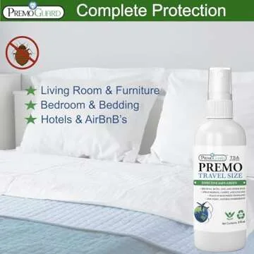 Travel Bed Bug & Mite Killer Spray by Premo Guard 3 oz – Child & Pet Safe – Fast Acting – Stain & Odor Free – Best Protection – Carryon Bag Approved