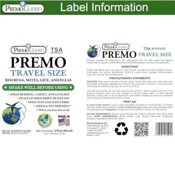 Travel Bed Bug & Mite Killer Spray by Premo Guard 3 oz – Child & Pet Safe – Fast Acting – Stain & Odor Free – Best Protection – Carryon Bag Approved