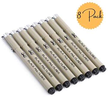 Mr. Pen- Drawing Pens for Artists, 8 Pack Black Multiliner/Fineliner Micro Anime/Sketch Pens, Line A...