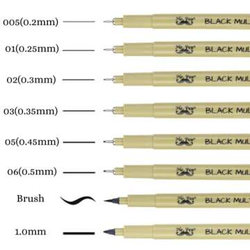 Mr. Pen- Drawing Pens for Artists, 8 Pack Black Multiliner/Fineliner Micro Anime/Sketch Pens, Line Art/Inking Pens, Fine Point Bible Journaling Pens