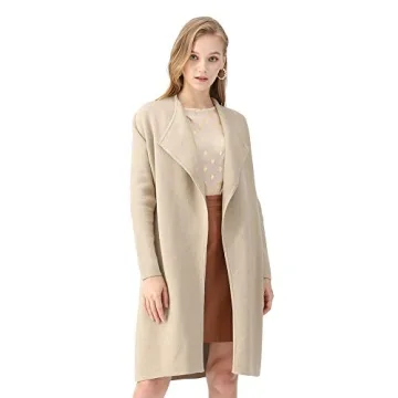 CHICWISH Women's Classy Light Tan Open Front Knit Coat Cardigan, Size XL