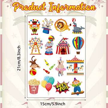 Maitys 288 Pcs Carnival Tattoos for Kids, 48 Styles Circus Party Carnival Temporary Tattoos Circus T...