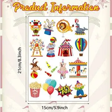 Maitys 288 Pcs Carnival Tattoos for Kids, 48 Styles Circus Party Carnival Temporary Tattoos Circus T...
