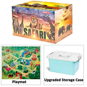 BOLZRA Safari Animals Figurines Toys with Activity Play Mat & Trees, Realistic Plastic Jungle Wild Z...