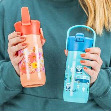 Zak Designs Harmony Kid Water Bottle for Travel or At Home, 14oz Recycled Stainless Steel is Leak-Proof When Closed and Vacuum Insulated (Flower)