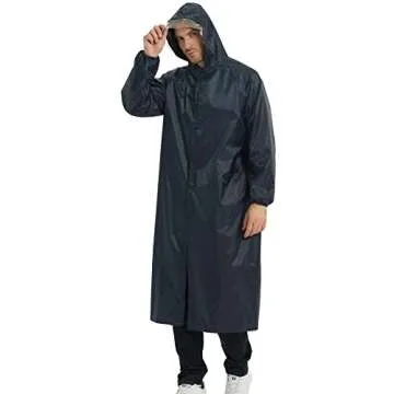 HLLMAN Rain Coat for Mens Ponchos with Hoods,Rainwear Waterproof Rain Jacket Long Sleeve Raincoat Lightweight Black Windbreaker (XXL-Large)