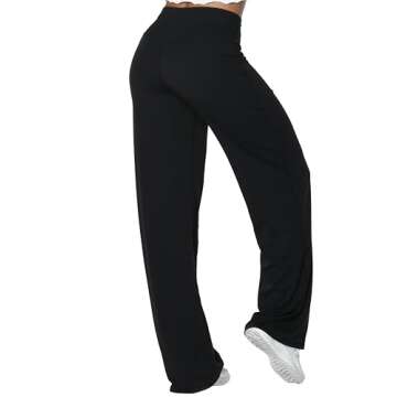 Sunzel Wide Leg Pants Women High Waist Yoga Pants with Pockets Stretch Loose Comfy Casual Lounge Sweatpants 32" Inseam Black X-Small