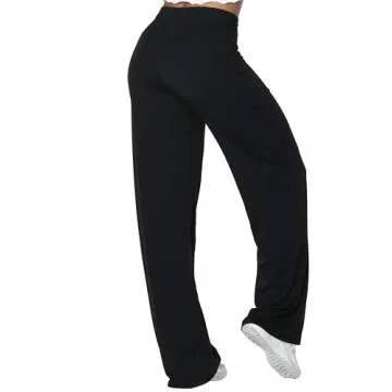 Sunzel Wide Leg Pants Women High Waist Yoga Pants with Pockets Stretch Loose Comfy Casual Lounge Sweatpants 32" Inseam Black X-Small