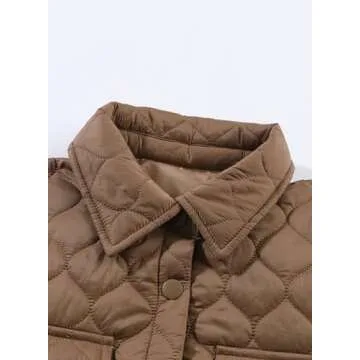EVALESS Lightweight Diamond Quilted Jackets for Women Trendy Collar Long Sleeve Button Down Puffer Jacket Warm Winter Coat Outerwear with Pockets Brown Large
