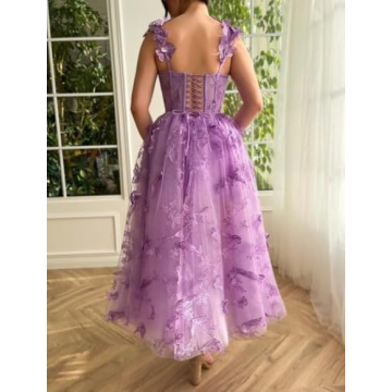 Fuchsia 3D Butterfly Tulle Prom Dress for Women 2024