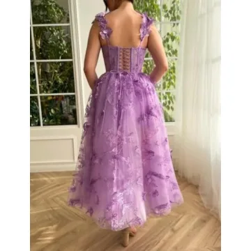 Fuchsia 3D Butterfly Tulle Prom Dress for Women 2024
