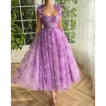 Fuchsia 3D Butterfly Tulle Prom Dress for Women 2024