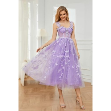 Fuchsia 3D Butterfly Tulle Prom Dress for Women 2024