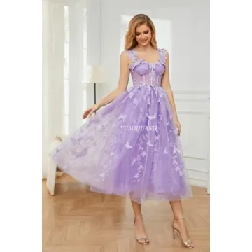 Fuchsia 3D Butterfly Tulle Prom Dress for Women 2024