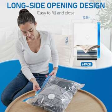 VMstr 6 Pack Vacuum Storage Bags for Travel, Compression Packing with USB Powered Electric Pump, Vacuum Seal Bags for Clothes and Clothing, Luggage Organized