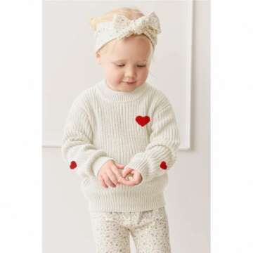 BOUTIKOME Valentines Day Sweater Toddler Baby Girl Boy Heart Shirts Embroidery Knit Tops Spring Clothes Warm Winter Pullover(White,3T)