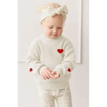 BOUTIKOME Valentines Day Sweater Toddler Baby Girl Boy Heart Shirts Embroidery Knit Tops Spring Clothes Warm Winter Pullover(White,3T)