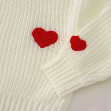 BOUTIKOME Valentines Day Sweater Toddler Baby Girl Boy Heart Shirts Embroidery Knit Tops Spring Clothes Warm Winter Pullover(White,3T)